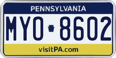 PA license plate MYO8602