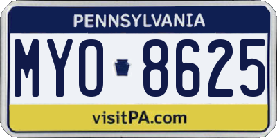 PA license plate MYO8625