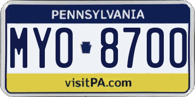PA license plate MYO8700