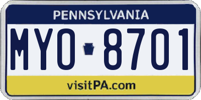 PA license plate MYO8701