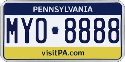 PA license plate MYO8888