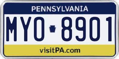 PA license plate MYO8901