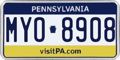 PA license plate MYO8908