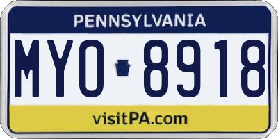 PA license plate MYO8918