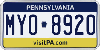 PA license plate MYO8920