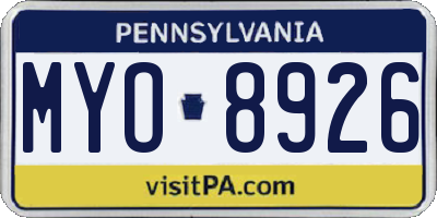 PA license plate MYO8926