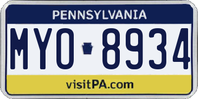 PA license plate MYO8934