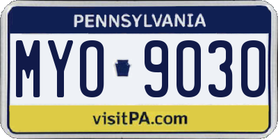 PA license plate MYO9030