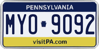 PA license plate MYO9092