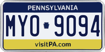 PA license plate MYO9094