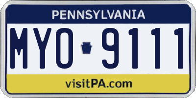 PA license plate MYO9111