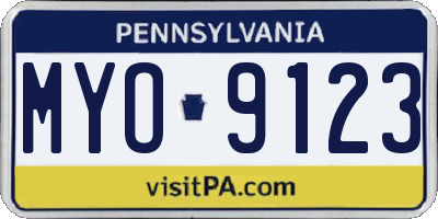 PA license plate MYO9123