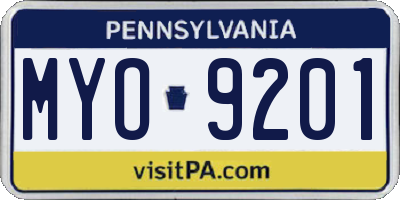 PA license plate MYO9201