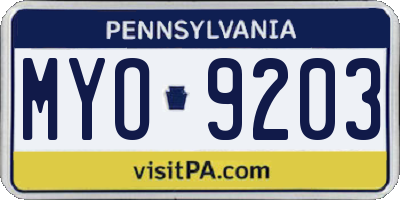 PA license plate MYO9203