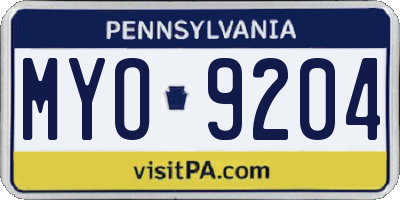 PA license plate MYO9204