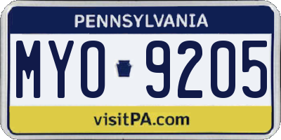 PA license plate MYO9205