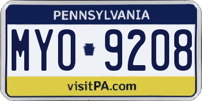 PA license plate MYO9208