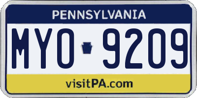 PA license plate MYO9209
