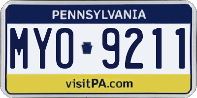 PA license plate MYO9211