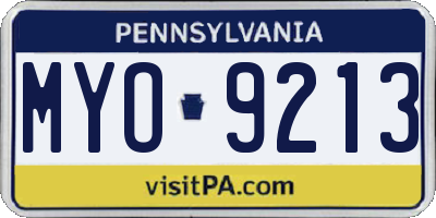 PA license plate MYO9213
