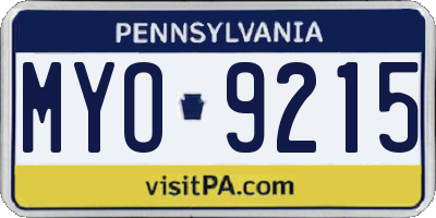 PA license plate MYO9215