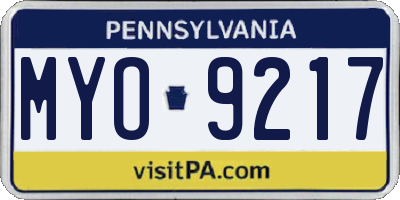PA license plate MYO9217