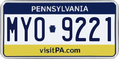 PA license plate MYO9221