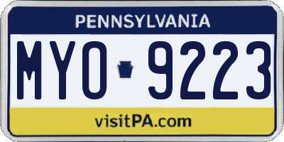 PA license plate MYO9223