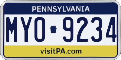 PA license plate MYO9234