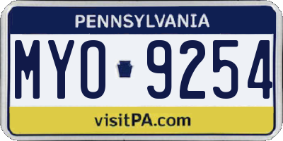 PA license plate MYO9254