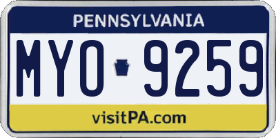 PA license plate MYO9259