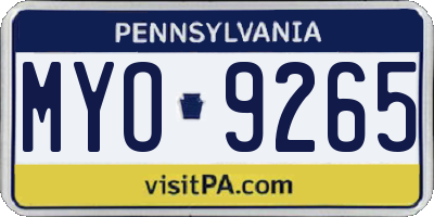 PA license plate MYO9265