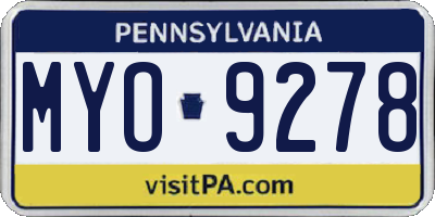 PA license plate MYO9278