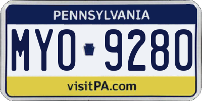 PA license plate MYO9280