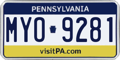PA license plate MYO9281