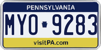 PA license plate MYO9283