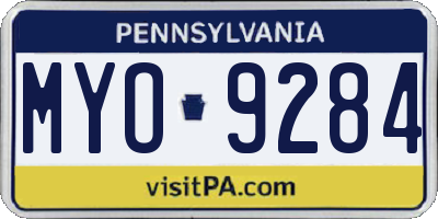 PA license plate MYO9284