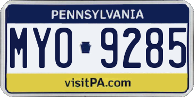 PA license plate MYO9285