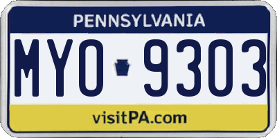 PA license plate MYO9303