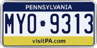 PA license plate MYO9313