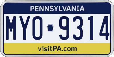 PA license plate MYO9314