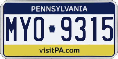 PA license plate MYO9315