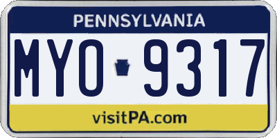 PA license plate MYO9317