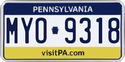 PA license plate MYO9318