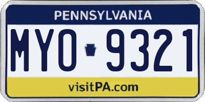 PA license plate MYO9321