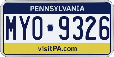 PA license plate MYO9326