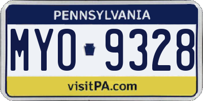 PA license plate MYO9328
