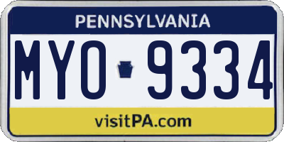 PA license plate MYO9334