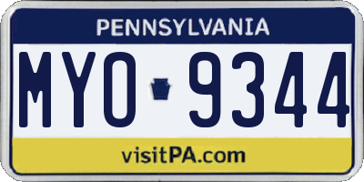 PA license plate MYO9344