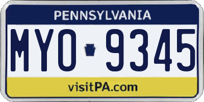 PA license plate MYO9345